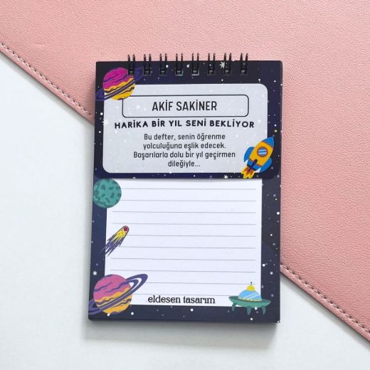 Koyu Mavi Uzaylı İsme Özel Defter Okul Açılış Hediyesi resmi