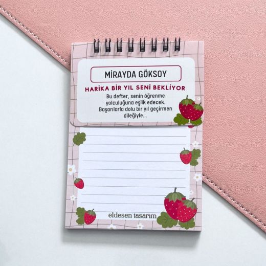 Çilekli İsme Özel Defter Okul Açılış Hediyesi resmi