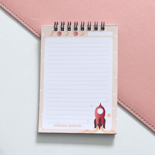 Turuncu Roketli İsme Özel Defter Okul Açılış Hediyesi resmi