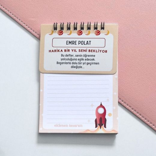 Turuncu Roketli İsme Özel Defter Okul Açılış Hediyesi resmi