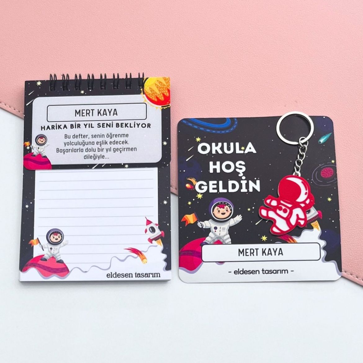 Astronotlu İsme Özel Defter ve Anahtarlı Okul Açılış Hediyesi resmi