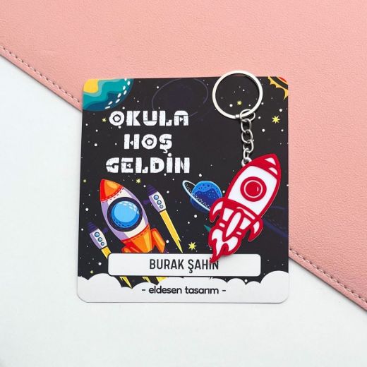 Astronotlu İsme Özel Defter ve Anahtarlı Okul Açılış Hediyesi resmi