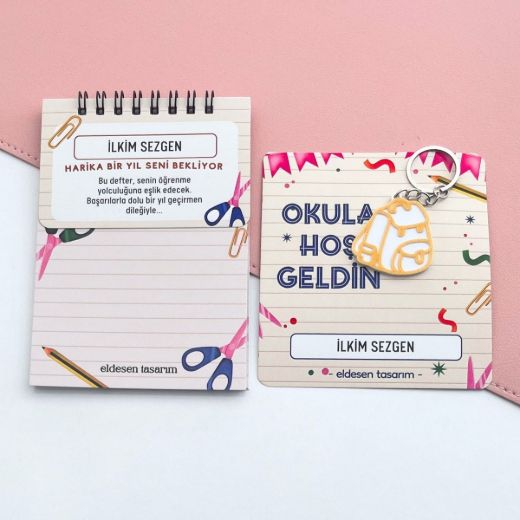 Makaslı İsme Özel Defter ve Anahtarlı Okul Açılış Hediyesi resmi