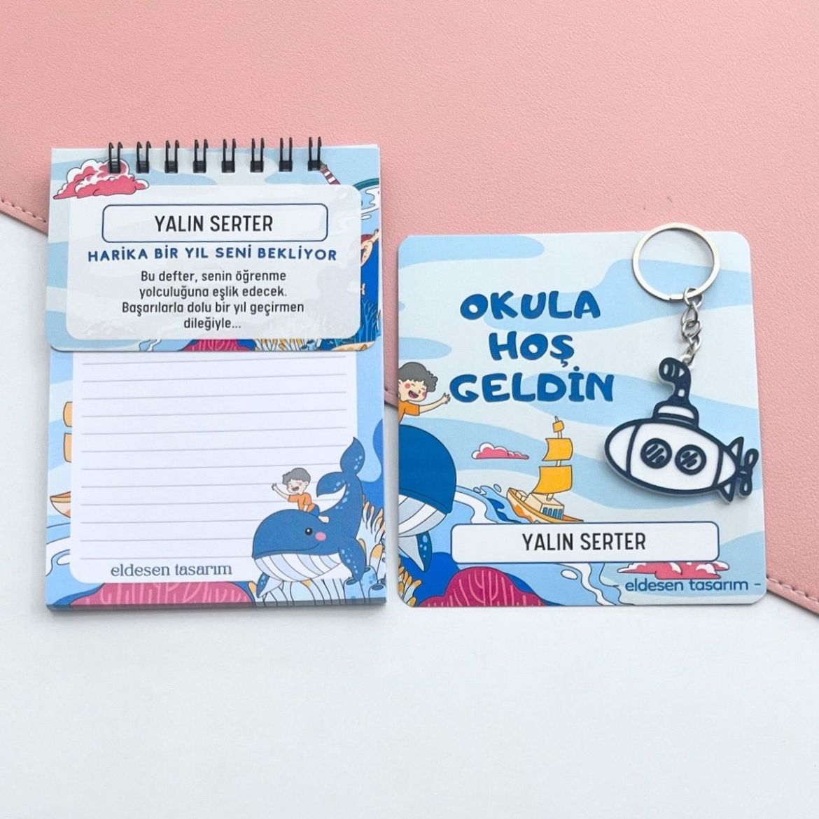 Balinalı İsme Özel Defter ve Anahtarlı Okul Açılış Hediyesi resmi