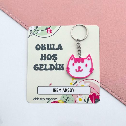 Çiçekli İsme Özel Defter ve Anahtarlı Okul Açılış Hediyesi resmi