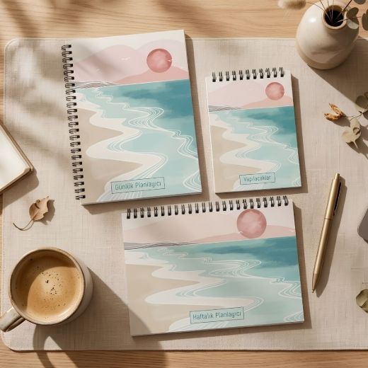 Pembe Boho 3'lü Planlama Seti / Öğretmen İsmine Özel resmi